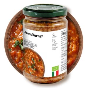 barattolo in vetro con lenticchie al pomodoro amoreterra